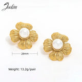 Chunky Flower Pearl Stud Stainless Steel Earring for Women