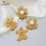 Chunky Flower Pearl Stud Stainless Steel Earring for Women