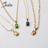 Glass Pendant Couple Necklace Stainless Steel Hip-hop Jewelry PVD Finish
