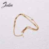Double Layered Box Chain CZ Charm Bracelet