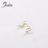 High End PVD Spiral Needle Freshwater Pearl Hoop Earring