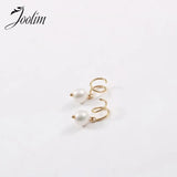 High End PVD Spiral Needle Freshwater Pearl Hoop Earring