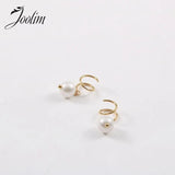 High End PVD Spiral Needle Freshwater Pearl Hoop Earring