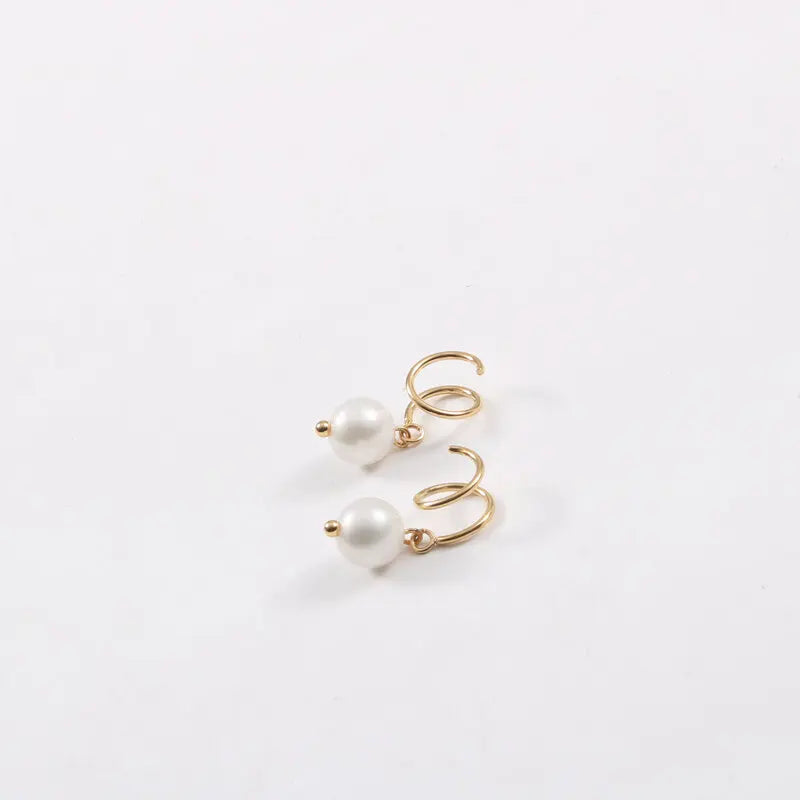 High End PVD Spiral Needle Freshwater Pearl Hoop Earring