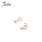 High End PVD Spiral Needle Freshwater Pearl Hoop Earring