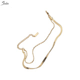 Stainless Double Flat Snake Rice Bead Chain Bracelet