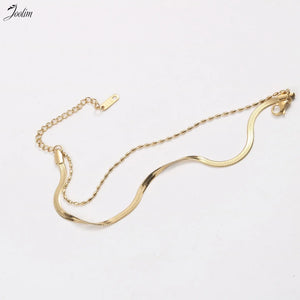 Stainless Double Flat Snake Rice Bead Chain Bracelet