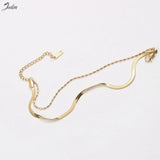 Stainless Double Flat Snake Rice Bead Chain Bracelet