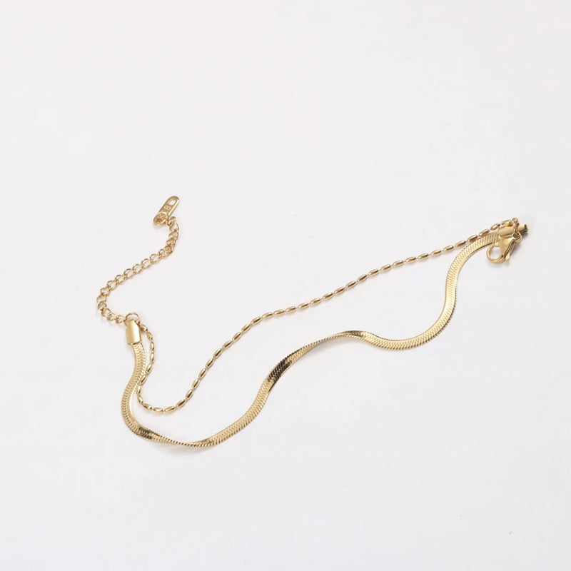 Stainless Double Flat Snake Rice Bead Chain Bracelet
