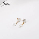 Flat Pearl Hoop Stainless Steel Pendant Earrings