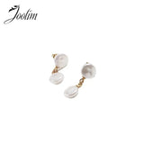 Flat Pearl Hoop Stainless Steel Pendant Earrings