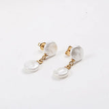 Flat Pearl Hoop Stainless Steel Pendant Earrings