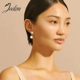 Flat Pearl Hoop Stainless Steel Pendant Earrings