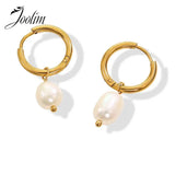 French Vintage Pearl Hoop Earring Stainless Steel
