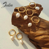 French Vintage Pearl Hoop Earring Stainless Steel