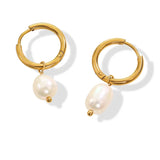 French Vintage Pearl Hoop Earring Stainless Steel