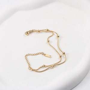 Dainty Double Layer Beads Snake Bone Chain Bracelet