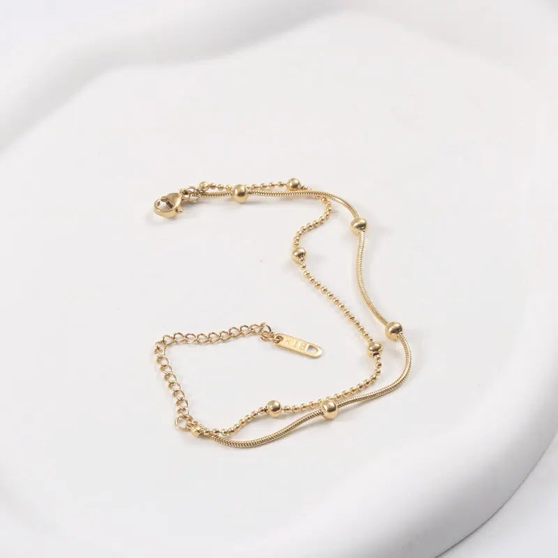 Dainty Double Layer Beads Snake Bone Chain Bracelet