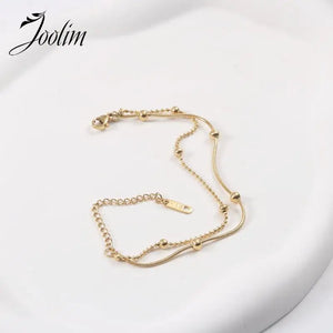 Dainty Double Layer Beads Snake Bone Chain Bracelet