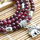 Garnet Stone Bracelet with Lucky Elephant Pendant