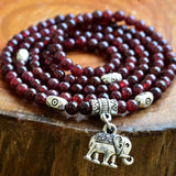 Garnet Stone Bracelet with Lucky Elephant Pendant