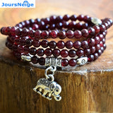 Garnet Stone Bracelet with Lucky Elephant Pendant