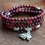 Garnet Stone Bracelet with Lucky Elephant Pendant