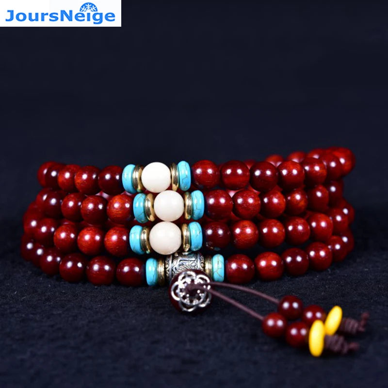 African Lobular Red Sandalwood Bracelet 108 Beads 8mm Round Wood Bracelet