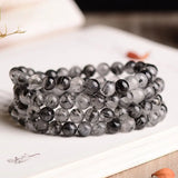 Rutilated Quartz Stone Bracelet 108 Beads Crystal Wrist Lucky Jewelry