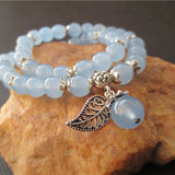 Crystal Bracelet Women Tibetan Silver Leaf Pendant Multilayer Jewelry