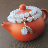 Crystal Bracelet Women Tibetan Silver Leaf Pendant Multilayer Jewelry