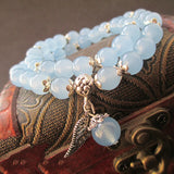 Crystal Bracelet Women Tibetan Silver Leaf Pendant Multilayer Jewelry