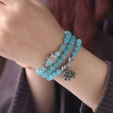 Multilayer Crystal Bracelet with Lucky Tibetan Silver Elephant Pendant