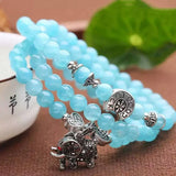 Multilayer Crystal Bracelet with Lucky Tibetan Silver Elephant Pendant