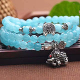 Multilayer Crystal Bracelet with Lucky Tibetan Silver Elephant Pendant