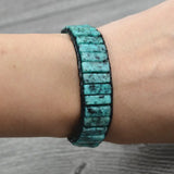 Handwoven Boho Bracelet with Natural Stone and Leather Wrap