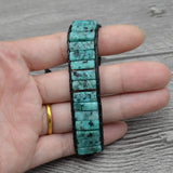 Handwoven Boho Bracelet with Natural Stone and Leather Wrap