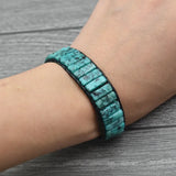 Handwoven Boho Bracelet with Natural Stone and Leather Wrap