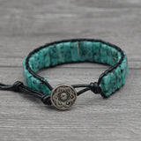 Handwoven Boho Bracelet with Natural Stone and Leather Wrap