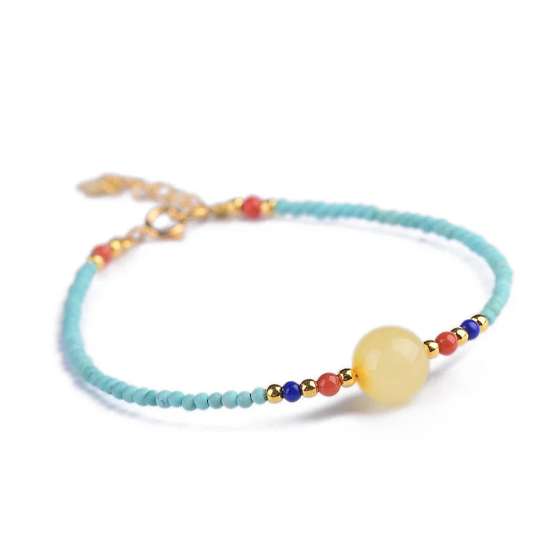 Ore Natural Stone Bracelet Round Yellow Stone for Women