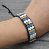 Vintage Leather Wrap Bracelet Natural Stone Cuff