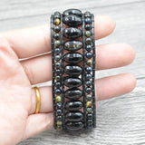 Dark Tiger Eyes Stone Leather Wrap Bracelet Cuff