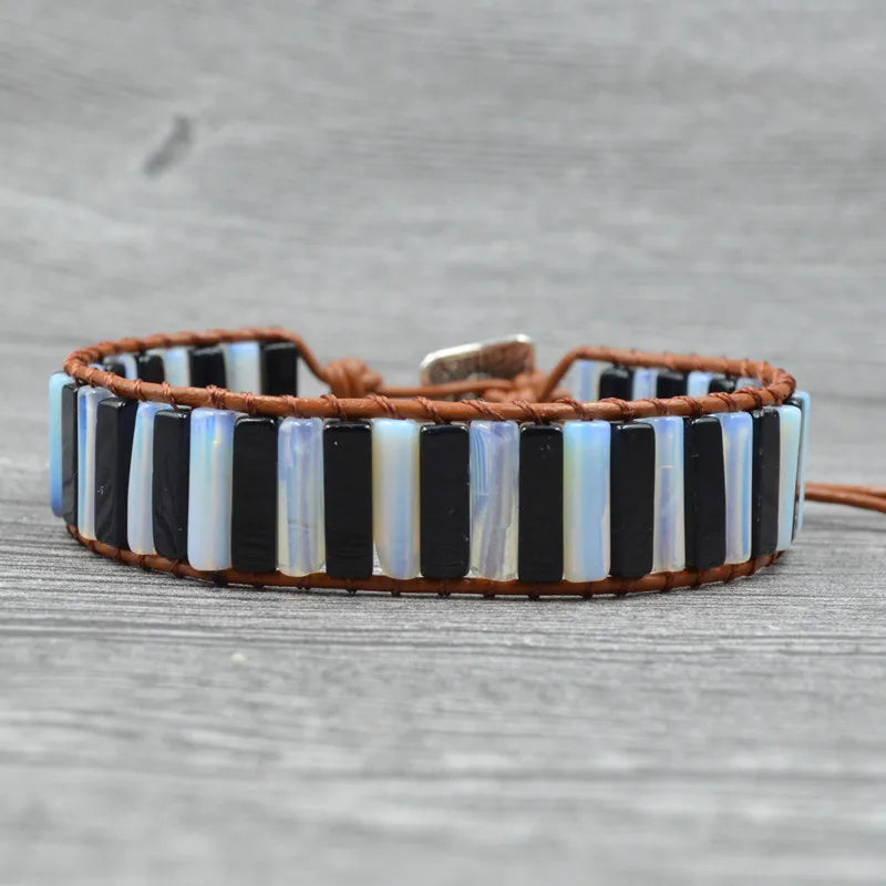 Boho Crystal Leather Wrap Bracelet European American Jewelry