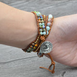 Boho Stone Crystal Leather Wrap Bracelet