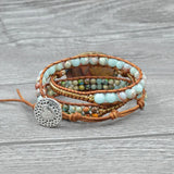 Boho Stone Crystal Leather Wrap Bracelet