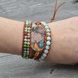 Boho Stone Crystal Leather Wrap Bracelet