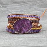 Boho Bracelets Ocean Natural Stone Purple Crystal Retro Leather Wrap Bracelets