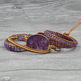 Boho Bracelets Ocean Natural Stone Purple Crystal Retro Leather Wrap Bracelets