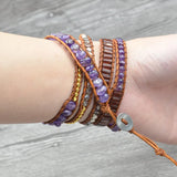 Boho Bracelets Ocean Natural Stone Purple Crystal Retro Leather Wrap Bracelets