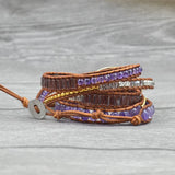 Boho Bracelets Ocean Natural Stone Purple Crystal Retro Leather Wrap Bracelets